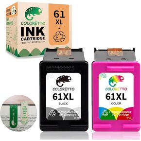 COLORETTO Remanufactured Printer Ink Cartridge Replacement for HP 61XL to use with HP Deskjet 1000 1010, Envy 4500 4501 5530 5531, Officejet 2620 2621 2622 （1 Black 1Color） Combo Pack with Bookmark in Kuwait