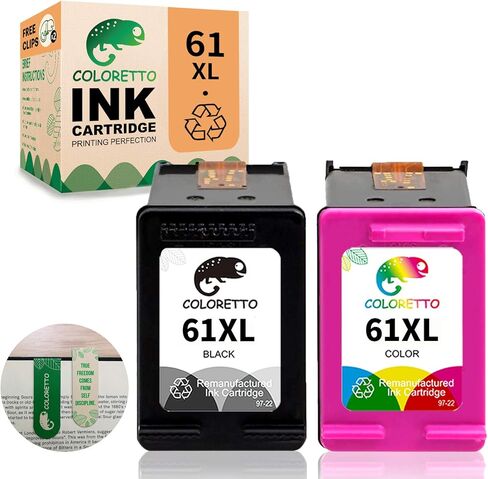 COLORETTO Remanufactured Printer Ink Cartridge Replacement for HP 61XL to use with HP Deskjet 1000 1010, Envy 4500 4501 5530 5531, Officejet 2620 2621 2622 （1 Black 1Color） Combo Pack with Bookmark in Saudi Arabia