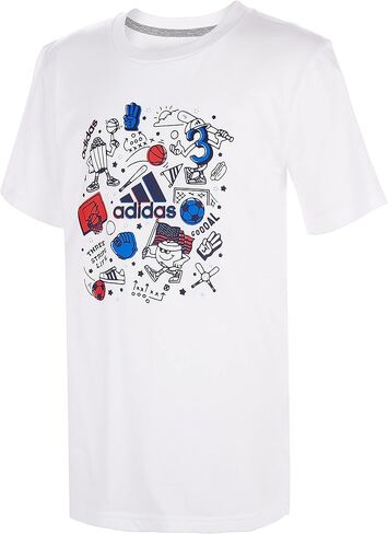 تي شيرت Americana بأكمام قصيرة للأولاد من adidas، أبيض مع كحلي جامعي، 4-8 سنوات في الولايات المتحدة in Kuwait
