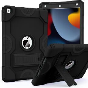 for iPad 9th Generation Case, iPad 8th 7th Generation Case, iPad 10.2 Inch 2021/2020/2019 Case, Heavy Duty Rugged Shockproof Protective Cover with Kickstand for Mans Kids Boys Girls Black