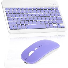 Rechargeable Bluetooth Keyboard and Mouse Combo Ultra Slim for Motorola One 5G Ace and All Bluetooth Enabled Android/PC-Baby Pink Keyboard with Baby Pink RGB LED Mouse