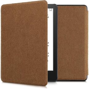 حافظة kwmobile متوافقة مع Amazon Kindle Paperwhite 11. Generation 2021 - غطاء حماية للقارئ الإلكتروني من نسيج اللباد على شكل كتاب - بني in Kuwait