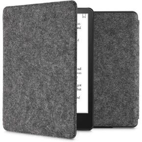 kwmobile Case Compatible with Amazon Kindle Paperwhite 11. Generation 2021 - Book Style Felt Fabric Protective e-Reader Cover - Dark Grey