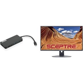 Lenovo USB-C 7-in-1 Hub & Sceptre 24" Professional Thin 75Hz 1080p LED Monitor 2X HDMI VGA Build-in Speakers, Machine Black (E248W-19203R Series) in Saudi Arabia