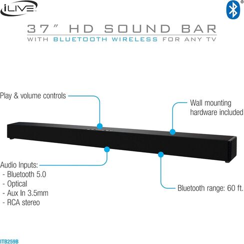 اي ليف مكبر صوت قابل للتثبيت على الحائط مع بلوتوث، 37 بوصة، اسود (ITB259B) in Kuwait