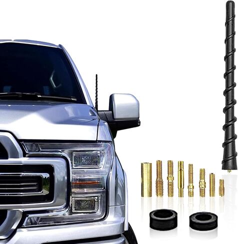 NGHEY قطعة واحدة من الهوائي الحلزوني، هوائي منحني مطاطي حلزوني مقاوم للماء مقاس 7 بوصات، هوائي معدني مضاد للصدأ لمعظم السيارات وسيارات الدفع الرباعي والشاحنات (أسود) in Kuwait