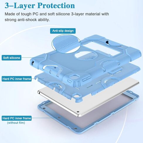 حافظة ZoneFoker لجهاز iPad الجيل التاسع، حافظة iPad 8th الجيل السابع، حافظة iPad 10.2 بوصة 2021/2020/2019، غطاء واقٍ متين مقاوم للصدمات مع مسند للأطفال الأولاد والبنات أرجواني/أخضر in Kuwait