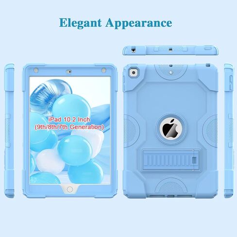حافظة ZoneFoker لجهاز iPad الجيل التاسع، حافظة iPad 8th الجيل السابع، حافظة iPad 10.2 بوصة 2021/2020/2019، غطاء واقٍ متين مقاوم للصدمات مع مسند للأطفال الأولاد والبنات أرجواني/أخضر in Kuwait