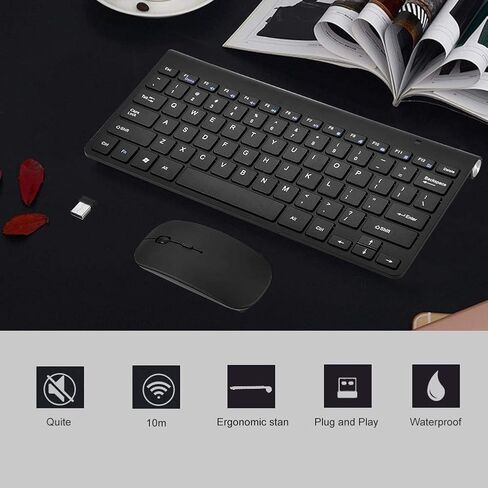 Wireless Keyboard Mouse Combo, 2.4GHz Slim Waterproof Keyboard and Mouse Kit for Desktop, Computer, PC(Black) in Saudi Arabia
