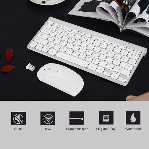 Keyboard Mouse Combo, 2.4GHz Slim Keyboard and Mouse Kit for Desktop, Computer, PC(Silver) in Saudi Arabia