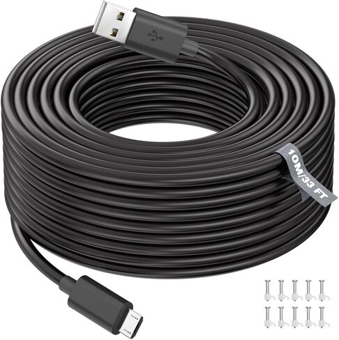 كابل تمديد الطاقة ASKUBSKU لـ Blink Mini Blink100، [10M/33 FT] كابل شحن Micro-USB لكاميرا الأمان الداخلية/الخارجية من Wyze و10 مشابك أظافر وكابل طاقة لـ Yi Home Yi Dome Cam Kasa Nest Cam in Kuwait
