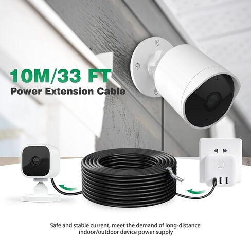 كابل تمديد الطاقة ASKUBSKU لـ Blink Mini Blink100، [10M/33 FT] كابل شحن Micro-USB لكاميرا الأمان الداخلية/الخارجية من Wyze و10 مشابك أظافر وكابل طاقة لـ Yi Home Yi Dome Cam Kasa Nest Cam in Kuwait