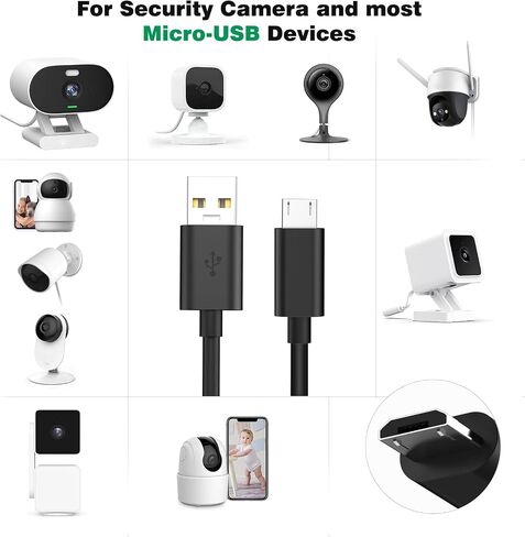 كابل تمديد الطاقة ASKUBSKU لـ Blink Mini Blink100، [10M/33 FT] كابل شحن Micro-USB لكاميرا الأمان الداخلية/الخارجية من Wyze و10 مشابك أظافر وكابل طاقة لـ Yi Home Yi Dome Cam Kasa Nest Cam in Kuwait