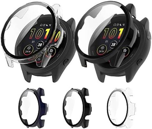 Compatible with Garmin Forerunner 265 Case Cover, Scratch-Resistant PC Protective Case with HD Tempered Glass Screen Protector for Garmin Forerunner 265 (not 265S)(3-Pack) in Saudi Arabia