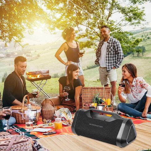 Monster Bluetooth Boombox: IPX5 Rechargeable Waterproof Bluetooth Speaker with USB Charge Out & Aux Input, 120W Portable Wireless Bluetooth Speaker,Black in Saudi Arabia