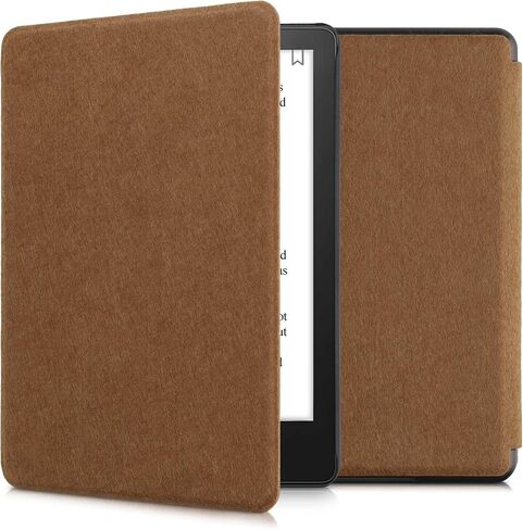 حافظة kwmobile متوافقة مع Amazon Kindle Paperwhite 11. Generation 2021 - غطاء حماية للقارئ الإلكتروني من نسيج اللباد على شكل كتاب - بني in Saudi Arabia