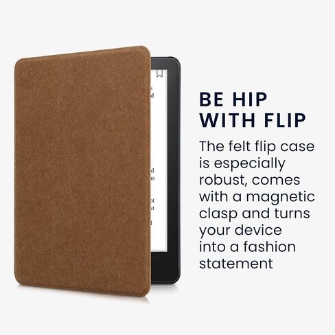 حافظة kwmobile متوافقة مع Amazon Kindle Paperwhite 11. Generation 2021 - غطاء حماية للقارئ الإلكتروني من نسيج اللباد على شكل كتاب - بني in Saudi Arabia