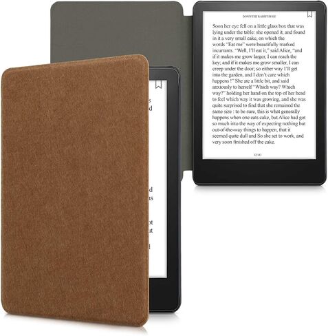 حافظة kwmobile متوافقة مع Amazon Kindle Paperwhite 11. Generation 2021 - غطاء حماية للقارئ الإلكتروني من نسيج اللباد على شكل كتاب - بني in Saudi Arabia