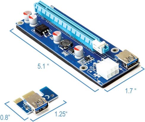 Kingwin PCIe Riser Card Adapter 1x to 16x with 4-Pin Molex Power & SATA Cable, USB 3.0 GPU Extension Cable for Mining Rig, Bitcoin, Ethereum, ETH, Crypto GPU Miner (Latest Version) in Kuwait
