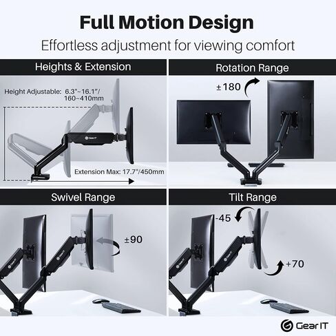 GearIT Dual Monitor Mount (Up to 32 Inch, 19.8 lbs) Desk Stand Mount for LCD LED Monitor, Fully Adjustable Articulating Gas Spring Arm with Quick Release (Tilt, Swivel, Rotate) Vesa 75 100 in Saudi Arabia