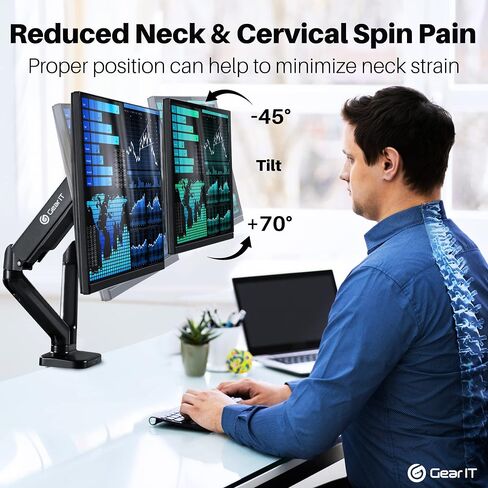 GearIT Dual Monitor Mount (Up to 32 Inch, 19.8 lbs) Desk Stand Mount for LCD LED Monitor, Fully Adjustable Articulating Gas Spring Arm with Quick Release (Tilt, Swivel, Rotate) Vesa 75 100 in Saudi Arabia