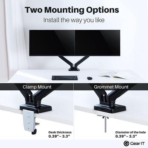GearIT Dual Monitor Mount (Up to 32 Inch, 19.8 lbs) Desk Stand Mount for LCD LED Monitor, Fully Adjustable Articulating Gas Spring Arm with Quick Release (Tilt, Swivel, Rotate) Vesa 75 100 in Saudi Arabia