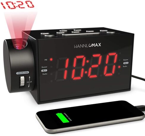HANNLOMAX HX-109CR PLL FM Radio, Clock with Dual Alarm, Time Projection, 1.2 inches LED Display, USB Port for 1A Charging, Aux-in, AC/DC Adaptor Included in Saudi Arabia
