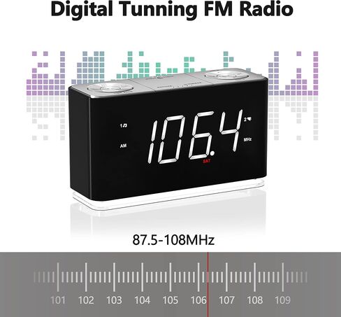 راديو ساعة منبه iTOMA، راديو FM الرقمي، تنبيه مزدوج، منفذ شحن USB للهاتف الخلوي، إضاءة ليلية، خافت تلقائي & يدوي، مؤقت النوم، AUX-in، بطارية احتياطية (CKS507) in Saudi Arabia