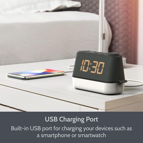 راديو منبه رقمي مع جهاز صوت، ضوء ليلي LED وشاشة خافتة، ساعات منبه لغرف النوم مع بطارية احتياطية، شاحن USB وأصوات للنوم، ساعة LED مع آلة ضوضاء بيضاء in Kuwait