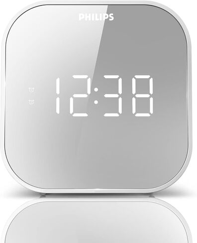 PHILIPS Alarm Clock Radio with USB Charging Port, FM Radio Alarm Digital Clocks for Bedrooms with Battery Backup, Clock Radios for Bedroom, USB Port, Dual Alarm Function, Sleep Timer, Mirror Finish in Saudi Arabia