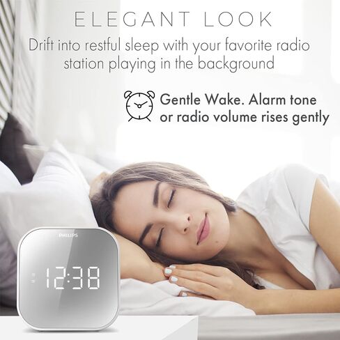 PHILIPS Alarm Clock Radio with USB Charging Port, FM Radio Alarm Digital Clocks for Bedrooms with Battery Backup, Clock Radios for Bedroom, USB Port, Dual Alarm Function, Sleep Timer, Mirror Finish in Saudi Arabia