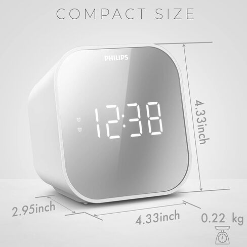 PHILIPS Alarm Clock Radio with USB Charging Port, FM Radio Alarm Digital Clocks for Bedrooms with Battery Backup, Clock Radios for Bedroom, USB Port, Dual Alarm Function, Sleep Timer, Mirror Finish in Saudi Arabia