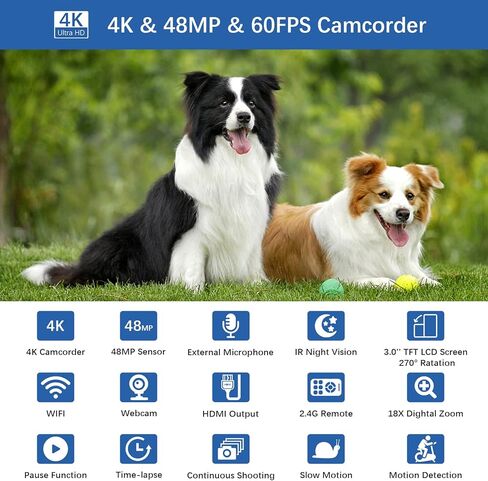 كاميرا فيديو 4K كاميرا فيديو الترا 48 ميجابكسل 18X تكبير رقمي واي فاي IR للرؤية الليلية كاميرا تسجيل فيديو لليوتيوب 3.0 بوصة شاشة تعمل باللمس مع ميكروفون ومثبت وجهاز تحكم عن بعد وبطاريتين وبطاقة SD in Kuwait