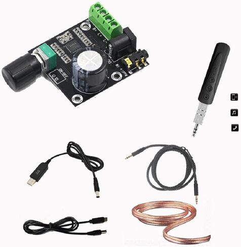 Super Slim 15W+15W PAM8610 Mini Stereo AMP، لوحة مضخم صوت رقمي مزدوج القناة من الفئة D مع جهاز استقبال صوت لاسلكي BT وكابلات الطاقة ومكبر الصوت in Kuwait