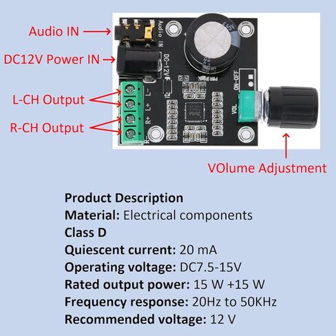 Super Slim 15W+15W PAM8610 Mini Stereo AMP، لوحة مضخم صوت رقمي مزدوج القناة من الفئة D مع جهاز استقبال صوت لاسلكي BT وكابلات الطاقة ومكبر الصوت in Kuwait