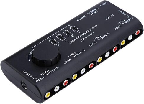 4 in 1 Out AV Switch Box, Out Composite Audio Video Signal Switcher with Cable for Set Top Box DVD VCD TV Screen pc Audio Video Switcher Black in Saudi Arabia