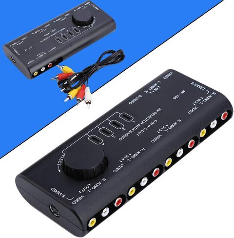 4 in 1 Out AV Switch Box, Out Composite Audio Video Signal Switcher with Cable for Set Top Box DVD VCD TV Screen pc Audio Video Switcher Black in Saudi Arabia