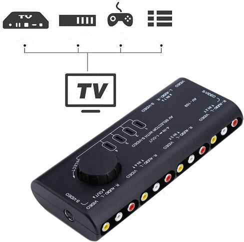 4 in 1 Out AV Switch Box, Out Composite Audio Video Signal Switcher with Cable for Set Top Box DVD VCD TV Screen pc Audio Video Switcher Black in Saudi Arabia