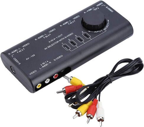 4 in 1 Out AV Switch Box, Out Composite Audio Video Signal Switcher with Cable for Set Top Box DVD VCD TV Screen pc Audio Video Switcher Black in Saudi Arabia