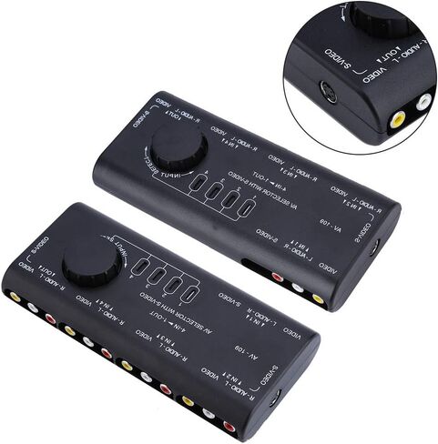 4 in 1 Out AV Switch Box, Out Composite Audio Video Signal Switcher with Cable for Set Top Box DVD VCD TV Screen pc Audio Video Switcher Black in Saudi Arabia