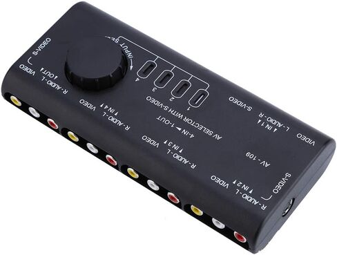 4 in 1 Out AV Switch Box, Out Composite Audio Video Signal Switcher with Cable for Set Top Box DVD VCD TV Screen pc Audio Video Switcher Black in Saudi Arabia