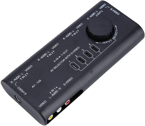 4 in 1 Out AV Switch Box, Out Composite Audio Video Signal Switcher with Cable for Set Top Box DVD VCD TV Screen pc Audio Video Switcher Black in Saudi Arabia