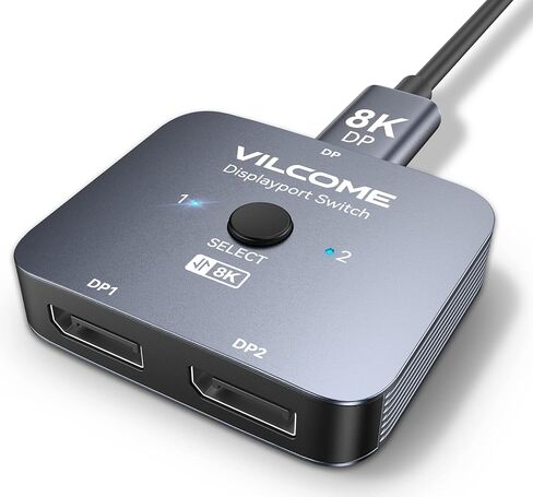 فيلكوم موزع منفذ عرض 8K، توصيل وتشغيل، مفتاح بزر واحد، صندوق محول منفذ عرض ثنائي الاتجاه 2 في 1 مخرج/1 في 2 مخرج، 8K عند 30Hz، 4K@120Hz، 2K@144Hz لشاشة الكمبيوتر واللابتوب وغيرها in Kuwait