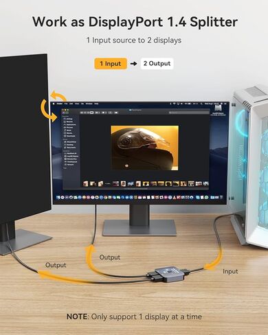 فيلكوم موزع منفذ عرض 8K، توصيل وتشغيل، مفتاح بزر واحد، صندوق محول منفذ عرض ثنائي الاتجاه 2 في 1 مخرج/1 في 2 مخرج، 8K عند 30Hz، 4K@120Hz، 2K@144Hz لشاشة الكمبيوتر واللابتوب وغيرها in Kuwait
