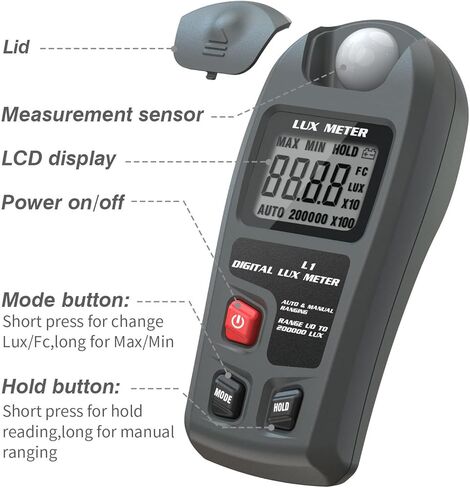 جهاز قياس الضوء الرقمي LCD المحمول من EVTSCAN، مع نطاق تلقائي 200000 لوكس، لقياس شدة الضوء، مقياس إضاءة لوكس للتصوير الفوتوغرافي، نمو الضوء، نظام إضاءة LED in Kuwait
