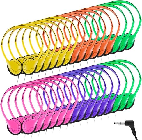 Yunsailing 30 Pack Class Set Headphones for Kids Students Bulk Classroom Headsets Adjustable School Earphones On Ear with 3.5mm Jack for Youth Adults, Teacher Must Have Supplies(Vivid Color) in Kuwait