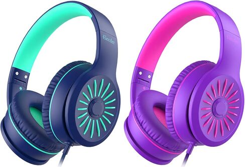 Elecder i45 On-Ear Headphones with Microphone - Foldable Stereo Bass Headphones with No-Tangle 1.5M Cord, 3.5MM Jack, Portable Wired Headphones for School/Kid/Teen/Smartphone/Travel/Tablet Blue/Purple in Kuwait