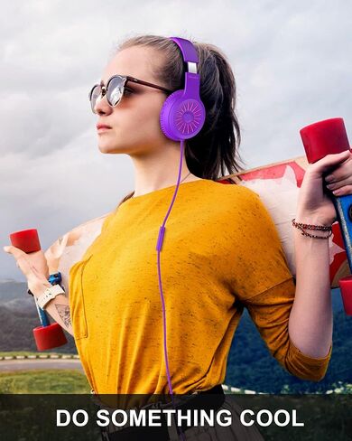 Elecder i45 On-Ear Headphones with Microphone - Foldable Stereo Bass Headphones with No-Tangle 1.5M Cord, 3.5MM Jack, Portable Wired Headphones for School/Kid/Teen/Smartphone/Travel/Tablet Blue/Purple in Kuwait