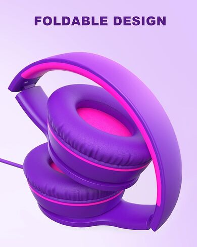 Elecder i45 On-Ear Headphones with Microphone - Foldable Stereo Bass Headphones with No-Tangle 1.5M Cord, 3.5MM Jack, Portable Wired Headphones for School/Kid/Teen/Smartphone/Travel/Tablet Blue/Purple in Kuwait