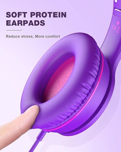 Elecder i45 On-Ear Headphones with Microphone - Foldable Stereo Bass Headphones with No-Tangle 1.5M Cord, 3.5MM Jack, Portable Wired Headphones for School/Kid/Teen/Smartphone/Travel/Tablet Blue/Purple in Kuwait